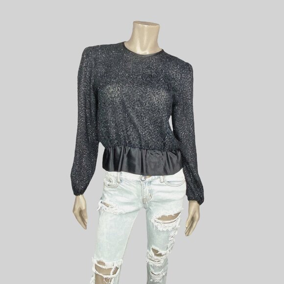 Vintage Tops - Vintage Shimmery Long Sleeve Peplum Blouse 10